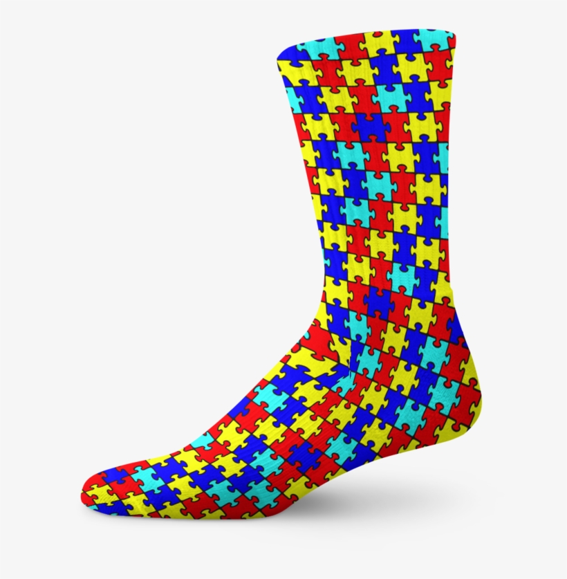 Autism Awareness Puzzle Print Crew Socks - Sock, transparent png #5703048