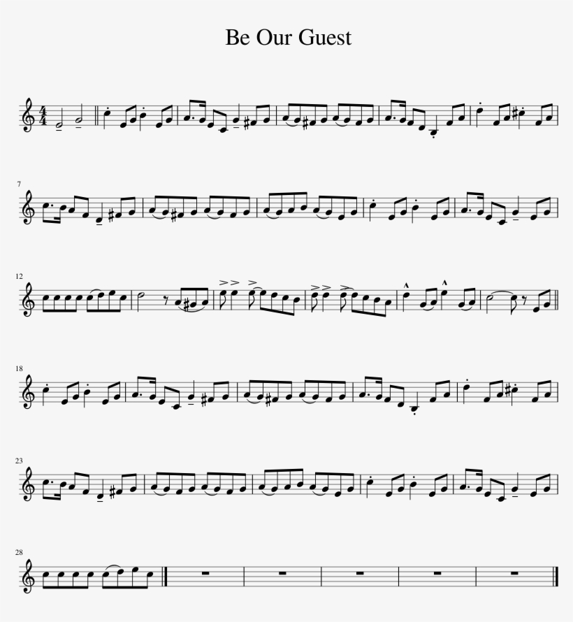 Be Our Guest Sheet Music 1 Of 1 Pages - Mask Off Violin Sheet Music, transparent png #5711995