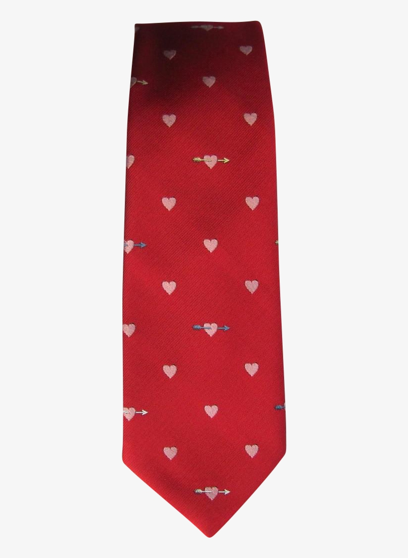 Vintage 1960's Jacquard Tie In Red With Heart And Arrow - Polka Dot, transparent png #5716828