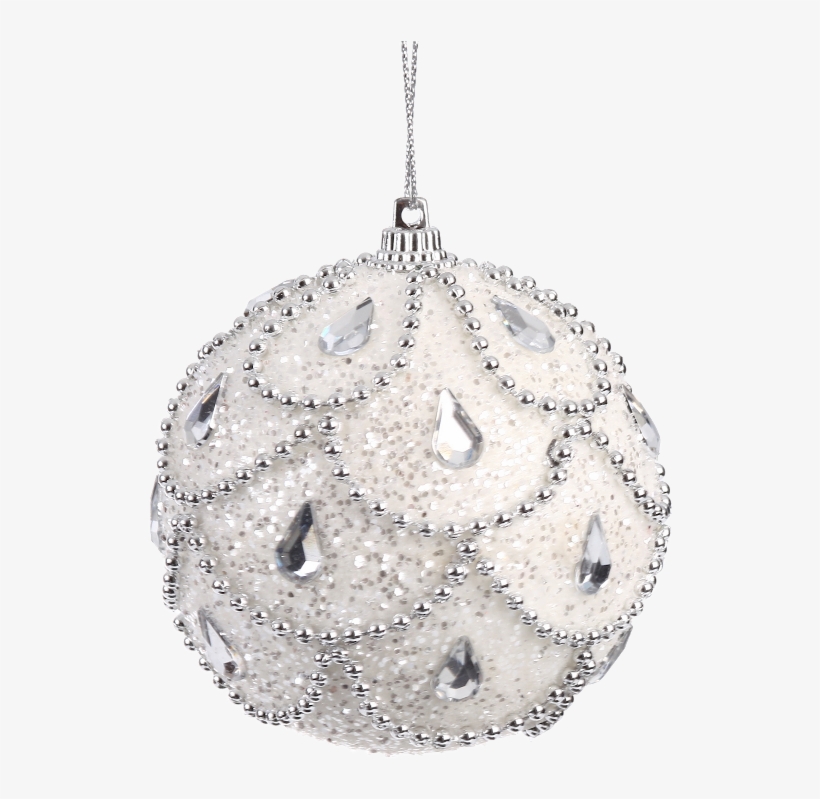 8cm Hanging Ball Silver And White Xmas Baubles, Beaded - White Hanging Christmas Ornaments, transparent png #5720679