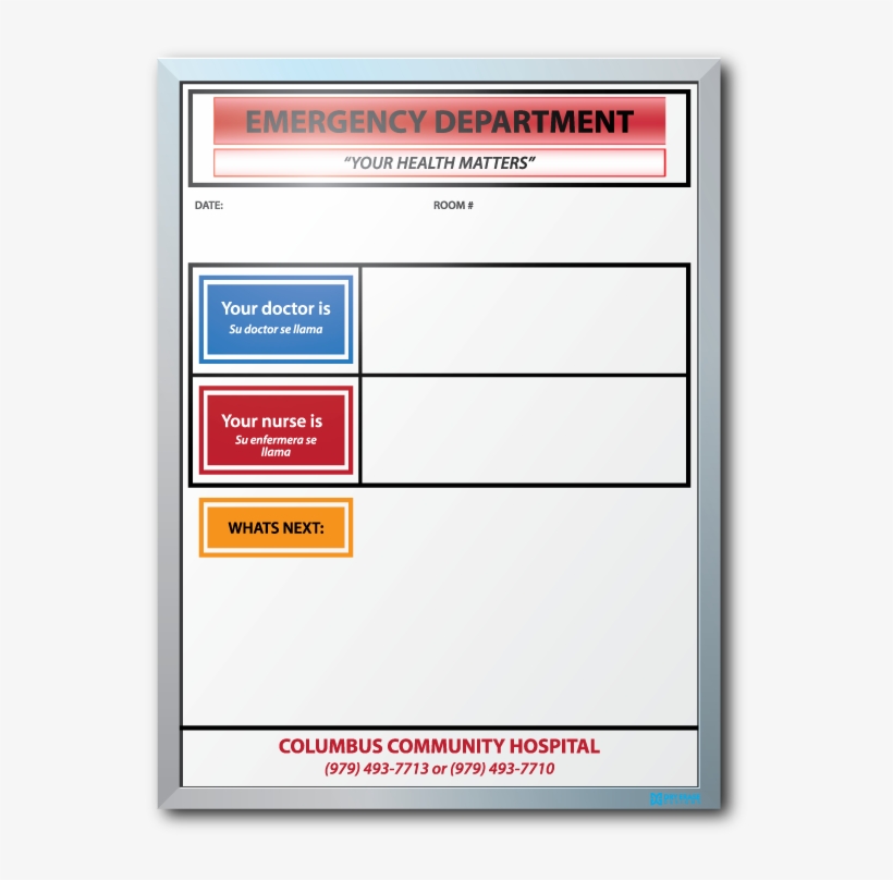 Columbus Community Hospital Er Patient Info Dry Erase - Hospital Patient Information Boards, transparent png #5720733