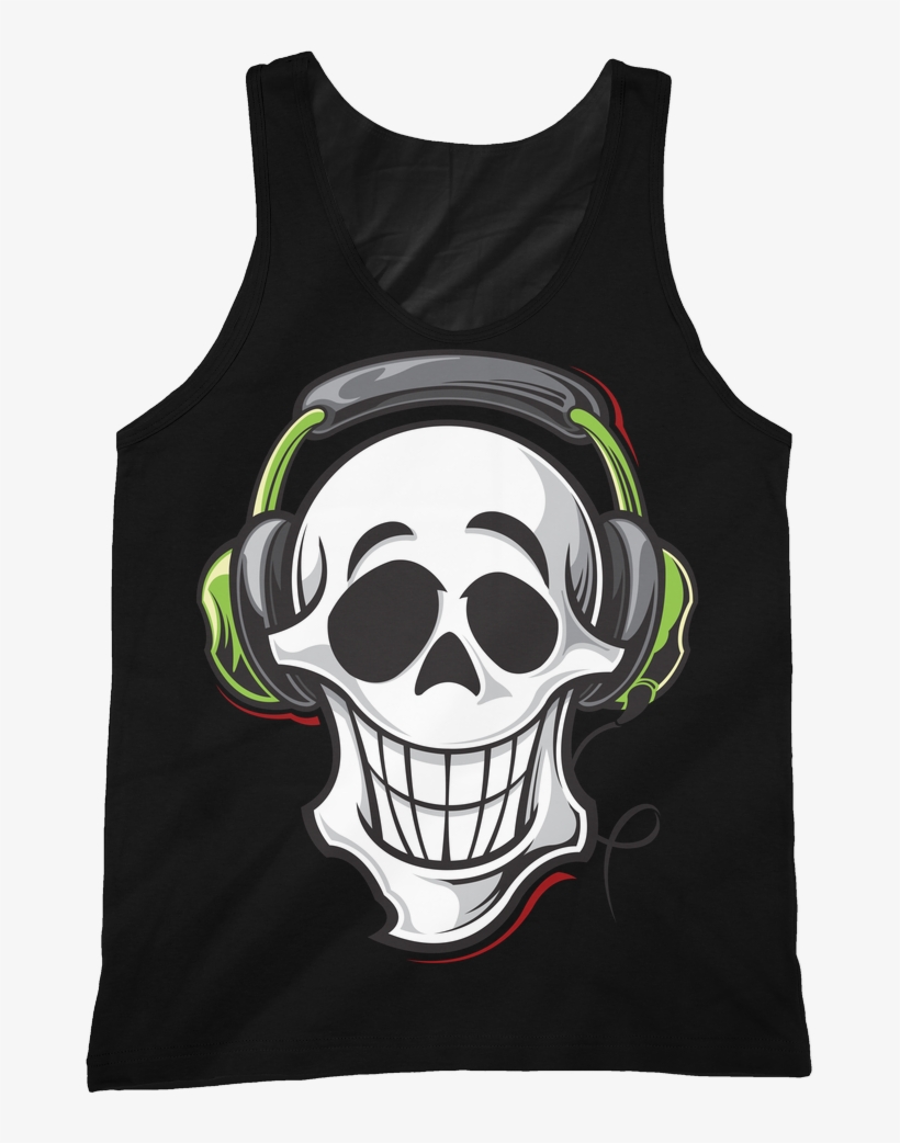 Skull With Headphones Cut/sew Tank - Decoration Vinyl Sticker Skull Dj Wih Headphones Decoration, transparent png #5727186