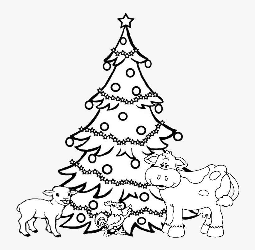 Xmas Animals Tree - Line Drawing Of Christmas Tree, transparent png #5728252