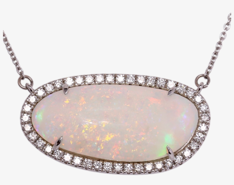 Opal & Diamond Necklace - White, transparent png #5728439