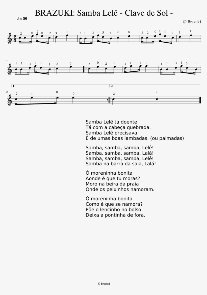Brazuki Samba Lelê Clave De Sol Sheet Music For Cello - Cello, transparent png #5730401