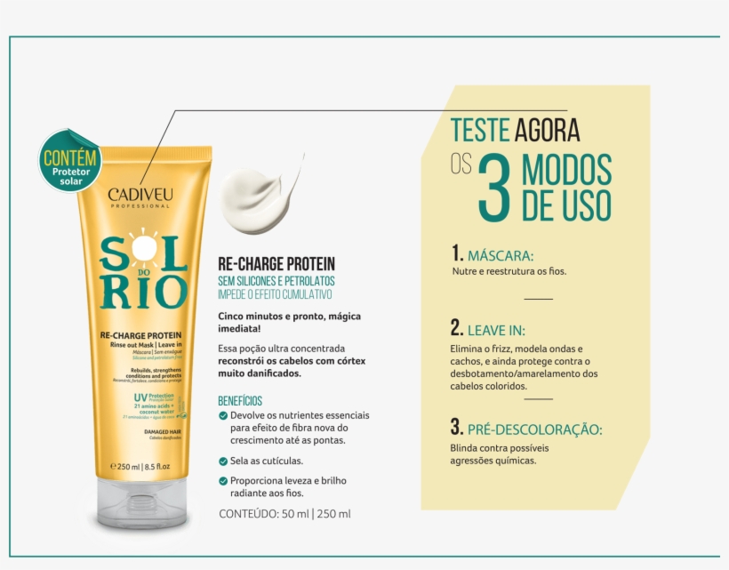 Cadiveu Professional Sol Do Rio Re-charge Protein - Cadiveu Sol Do Rio Re-charge Protein 50ml, transparent png #5731059