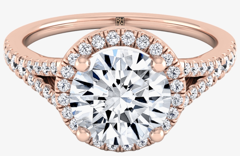Diamond Halo Engagement Ring With Scroll Gallery In - 14k Rose Gold 1 1/4ct Tdw Round Diamond Halo Scroll, transparent png #5732786