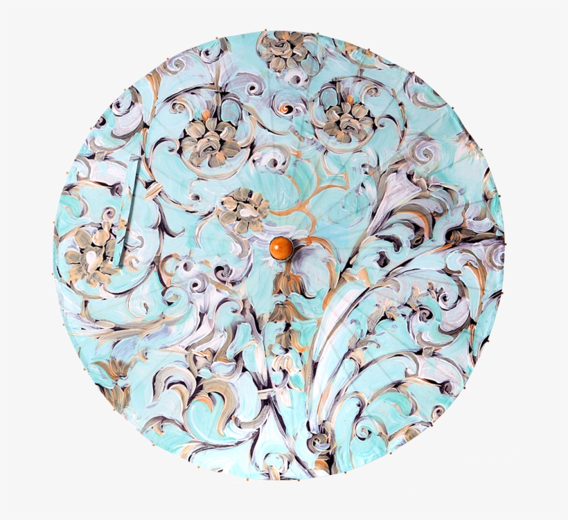 Lily-lark Aqua And Gold Scroll Print Handcrafted Bamboo - Textile, transparent png #5733326