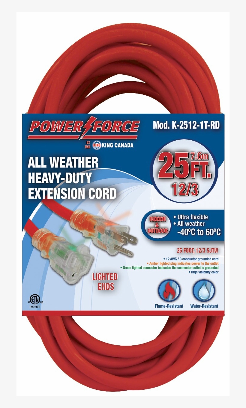 25' 12/3 Single Tap Extension Cord Red - Extension Cord, transparent png #5736113