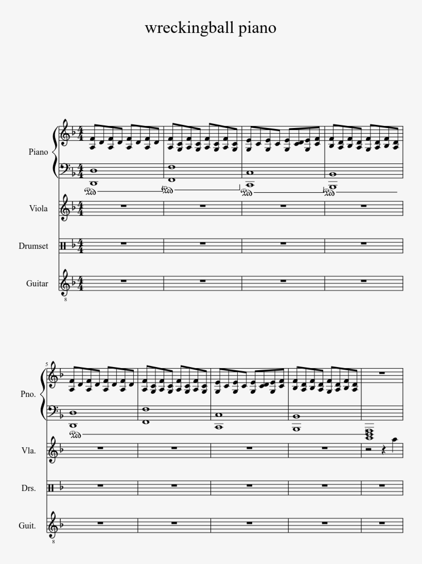Print - Wrecking Ball Piano Solo Free, transparent png #5742892