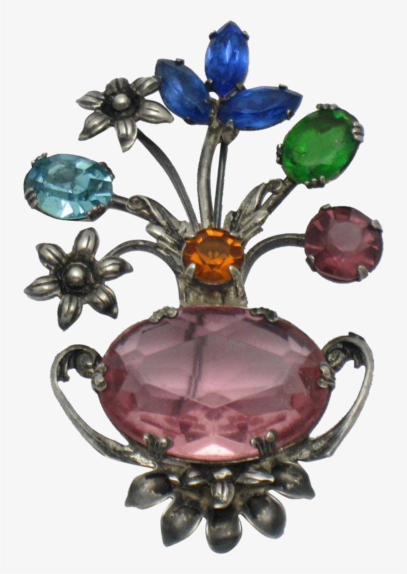 Coro Sterling 1940s Glass Figural Flower Vase Pin Brooch - Jewellery, transparent png #5746677