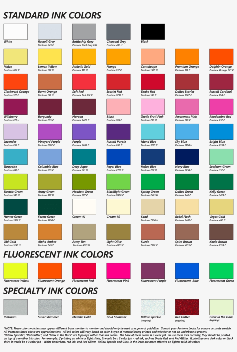 Screen Printing Ink Color Chart