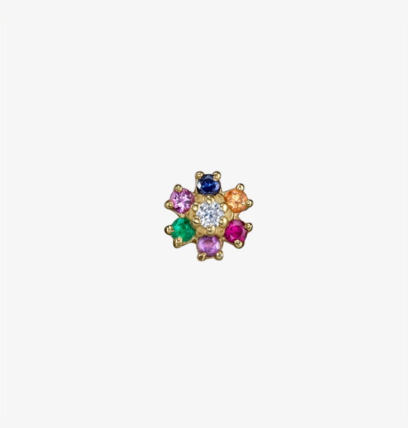Mini Rainbow Flower Stud - Mini Rainbow Teddy Flower Earring 14k Yellow Gold Rainbow,, transparent png #5753845