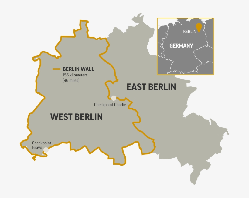 Map Of The Berlin Wall Separating West Berlin And East - East West Berlin Wall Map, transparent png #5755548