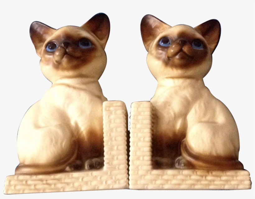 Vintage Japan Siamese Cat Ceramic Bookends Figurines - Siamese, transparent png #5756394