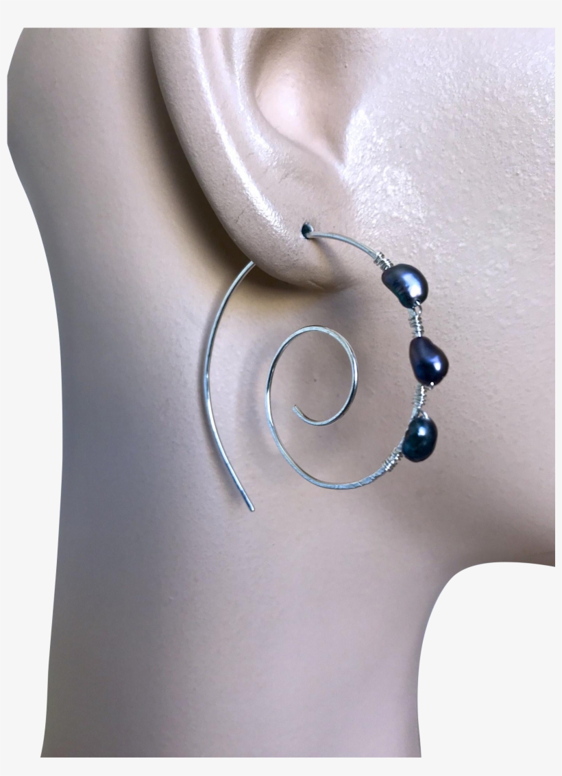 Silver Spiral Hoops, Swirl Earrings, Pearl Hoops, Black, transparent png #5756761