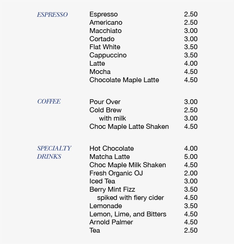 Menudrinks Menu Free Transparent PNG Download PNGkey