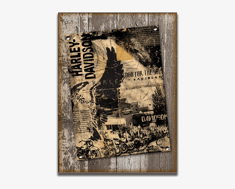 Harley-davidson® Vintage Ad Collage Sign - Harley-davidson Bike Shop Flyer Wooden Sign | Small, transparent png #5764253