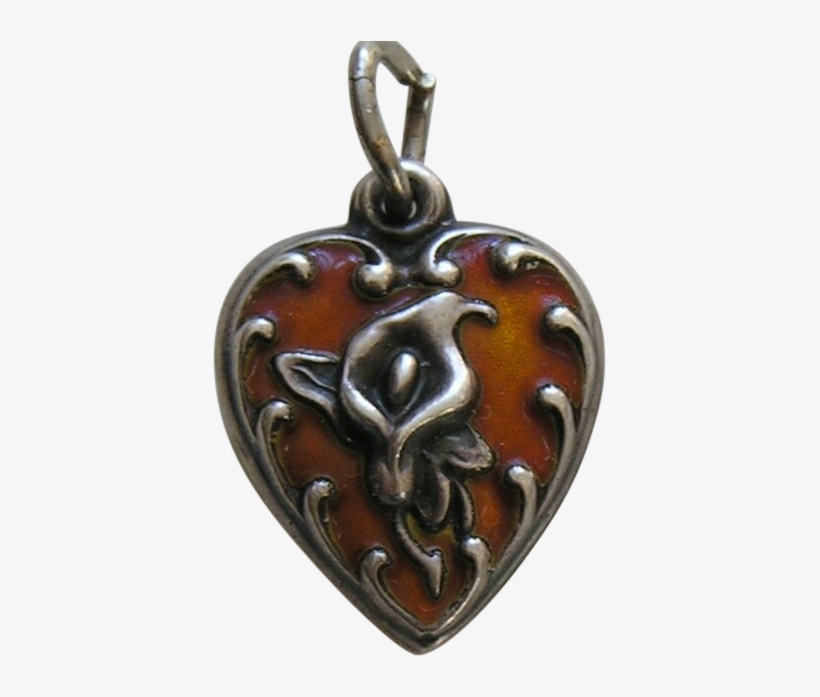 Vintage Enameled Calla Lily Sterling Heart Charm - Locket, transparent png #5767642