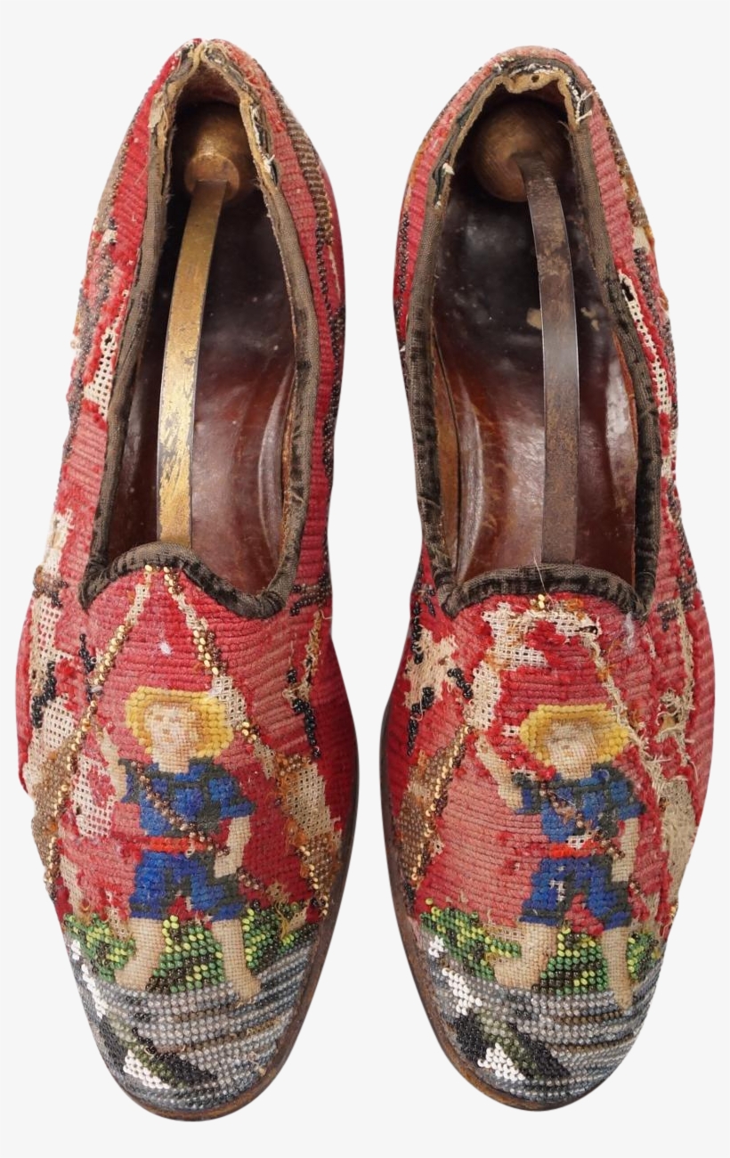 Antique Men's Slippers Shoes Needlework Beadwork Victorian - Vintage Clothing, transparent png #5768115