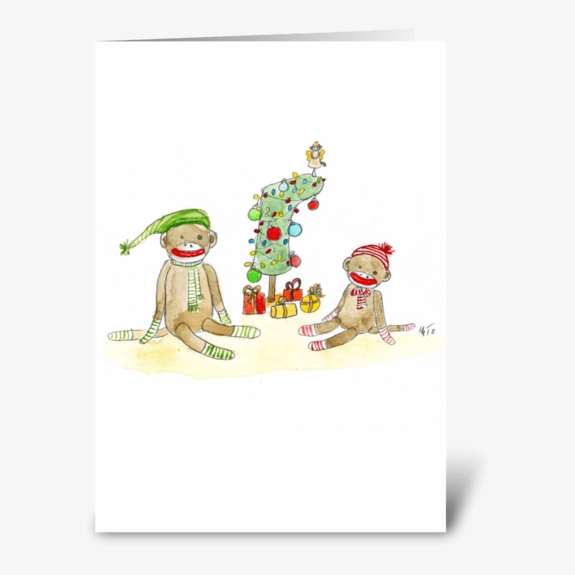 Sock Monkey Christmas Greeting Card - Greeting Card, transparent png #5775940