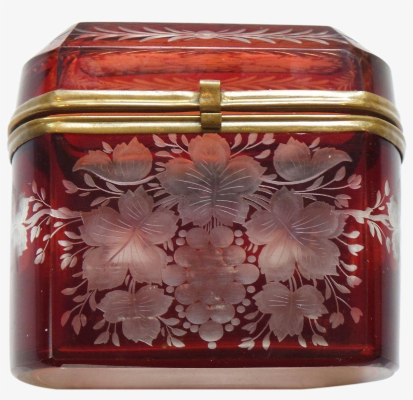 Bohemian Ruby Overlay Art Glass Box / Casket, Engraved - Casket - Free ...