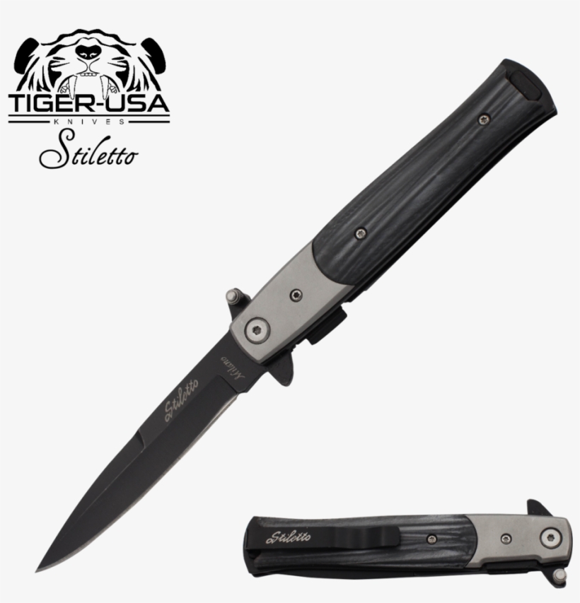 9" Marble Italian Milano Stiletto Tactical Spring Assisted - White And Black Stiletto Knife, transparent png #5777774