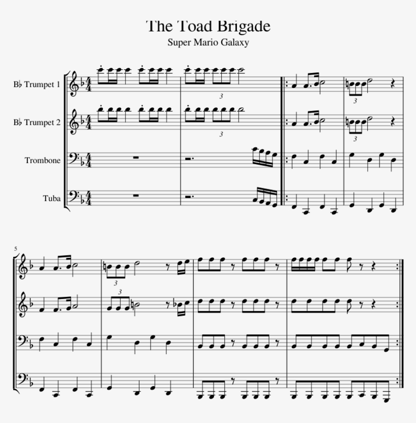 The Toad Brigade Sheet Music For Trumpet, Trombone, - Super Mario 64 Sheet Music Alto Sax, transparent png #5788985