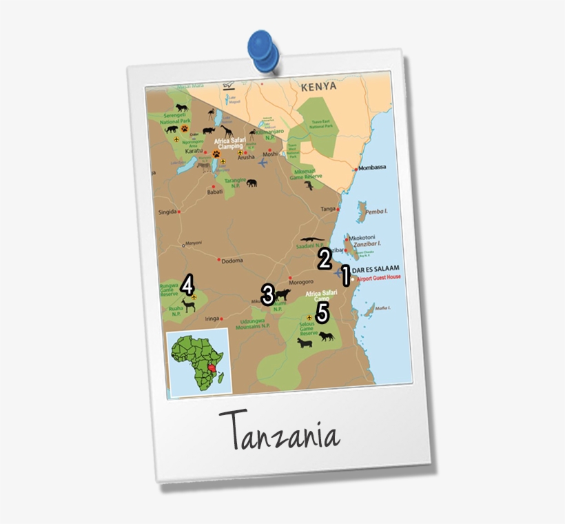 Map Highlights Of Southern Tanzania 13 Days, Highlights - World Map, transparent png #5790226