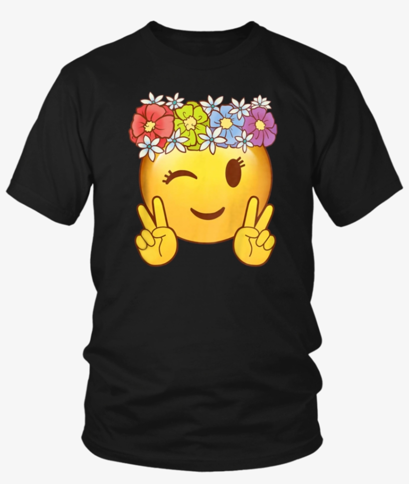 Smiley Hippie Flower Power Crown Peace Emoji Shirt - Shirt, transparent png #5793753