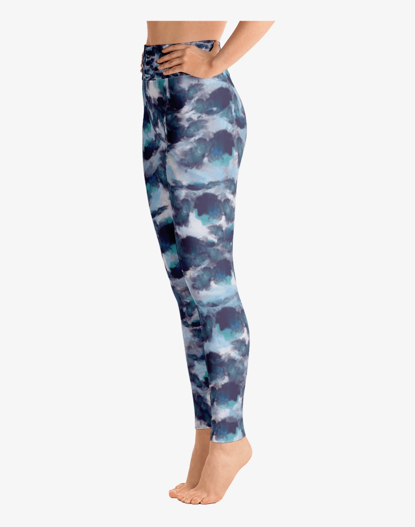 Watercolor Blues High Waist Leggings Left View - Yoga Pants, transparent png #583824