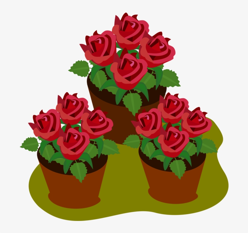Garden Roses Flowerpot Floral Design - Roses In A Pot Clipart, transparent png #583949
