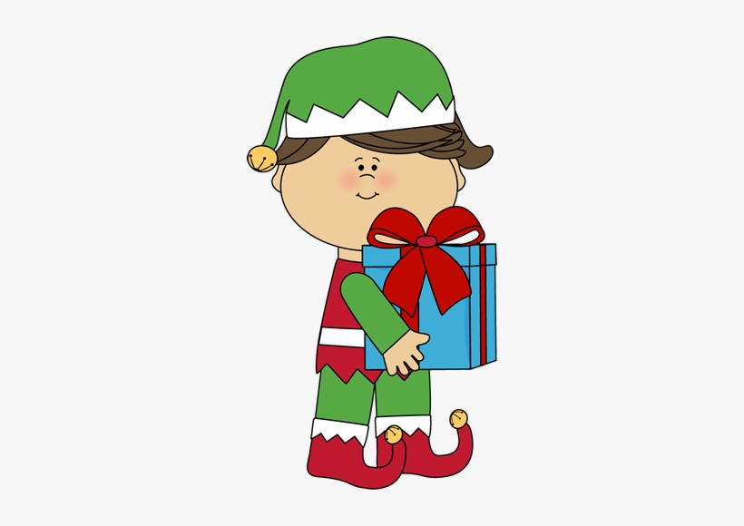 Musical Elf Christmas Clipart - Elf With Gift Clipart, transparent png #585686