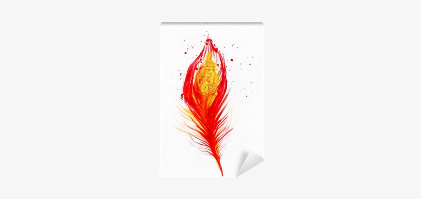 Watercolor Image Of Red Peacock Feather Wall Mural - Photography, transparent png #588570