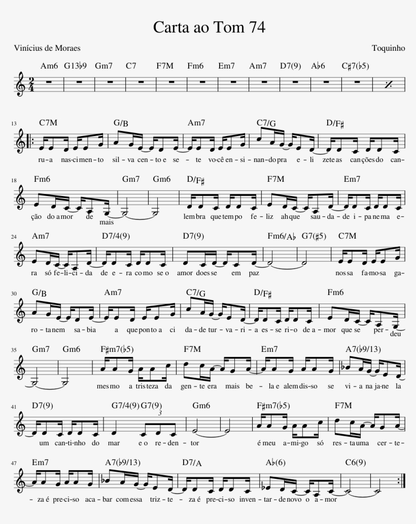 Carta Ao Tom 74 Sheet Music Composed By Toquinho 1 - Sheet Music, transparent png #588631