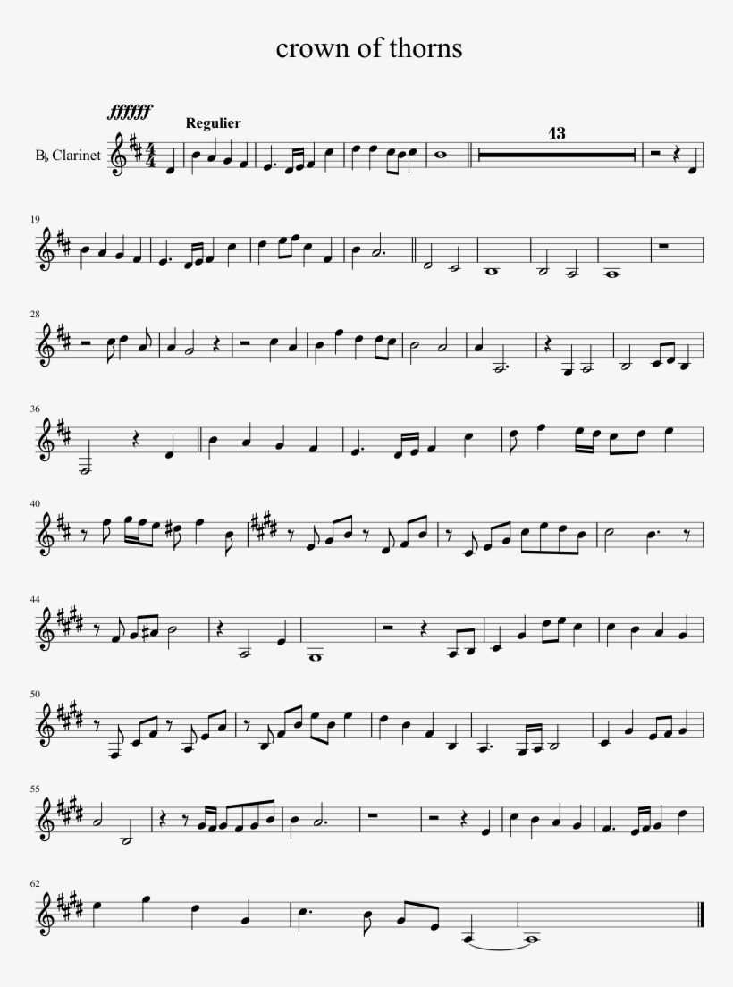 Crown Of Thorns Sheet Music 1 Of 1 Pages - Clash Of Warriors Flute, transparent png #589594