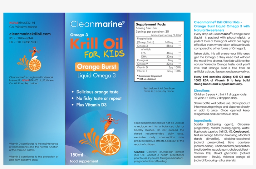 Cleanmarine Krill Oil For Kids Orange Burst Liquid, transparent png #5802357