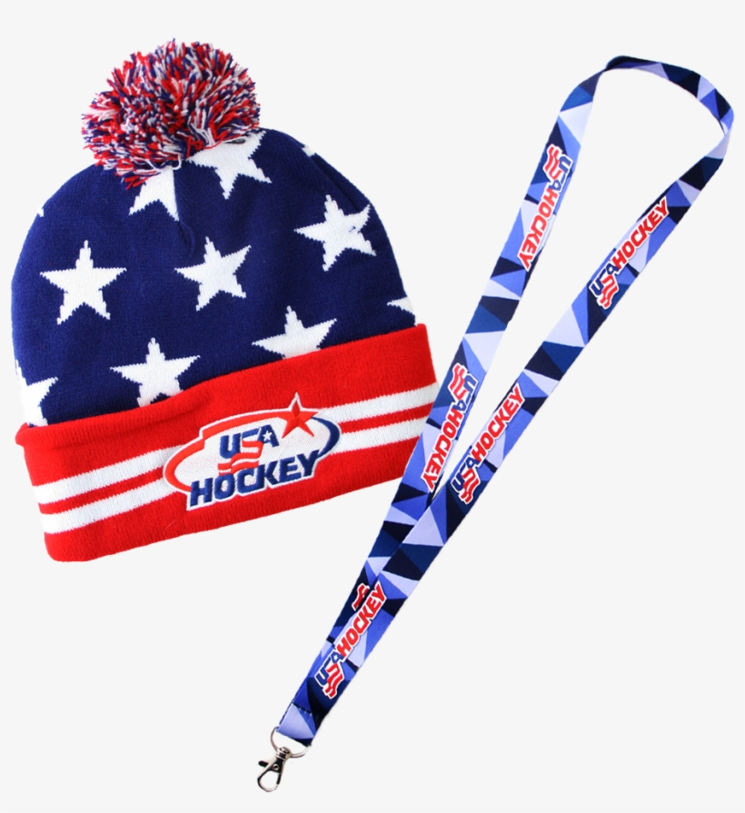 Usa Hockey® Stars & Stripes Pom Beanie With Lanyard - Team Usa Hockey, transparent png #5805531