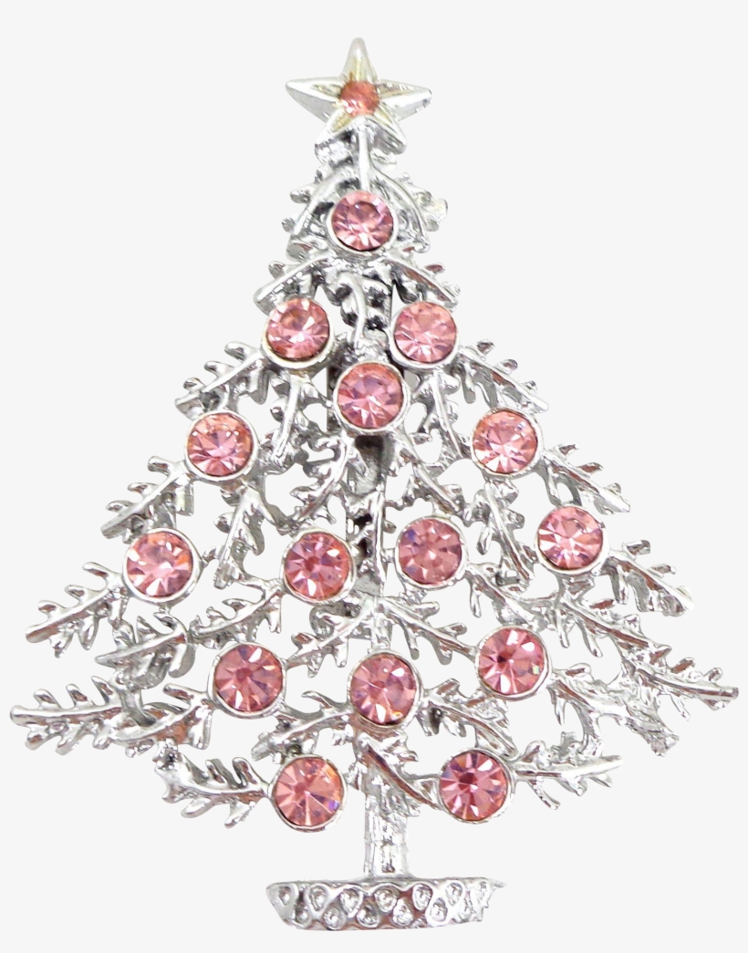 Vintage Pink Rhinestone Christmas Tree Signed - Pink Christmas Tree Png, transparent png #5813995