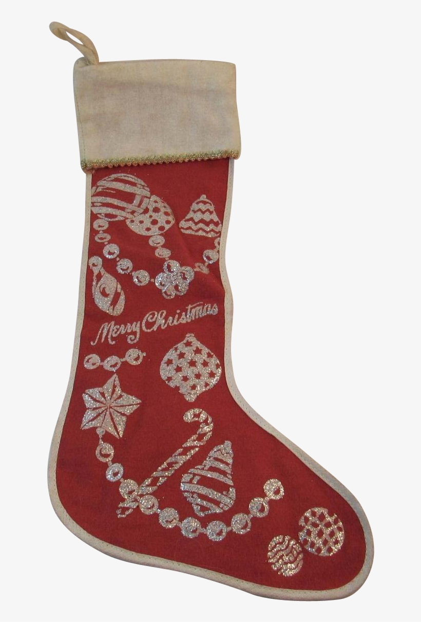 Red Flannel Christmas Stocking With Silver Glitter - Christmas Stocking, transparent png #5814137