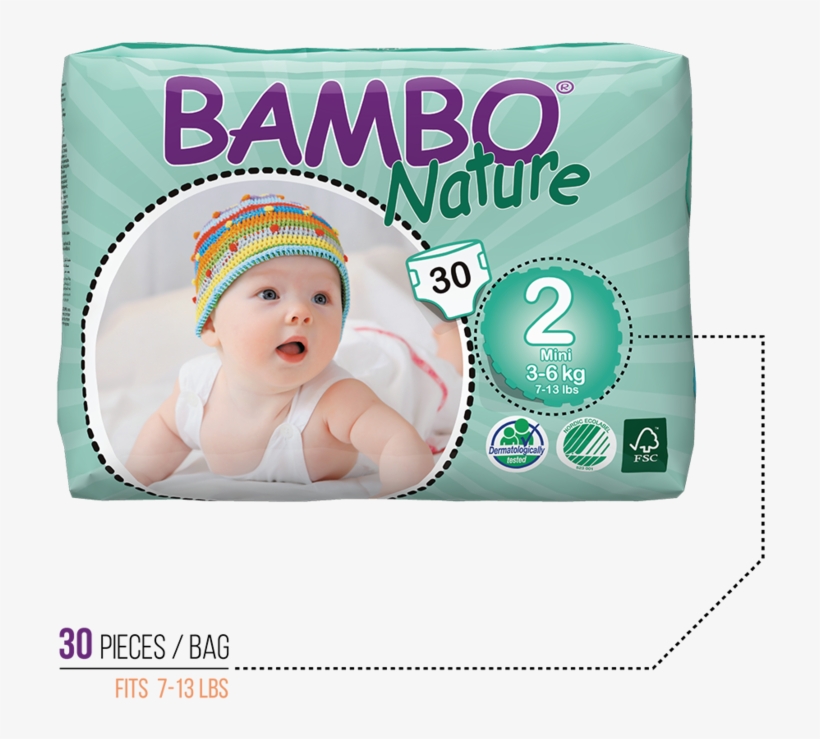 Premium Eco Baby Diapers - Bambo Nature Mini 3-6 Kg, 30 Count, Size 2, transparent png #5814560
