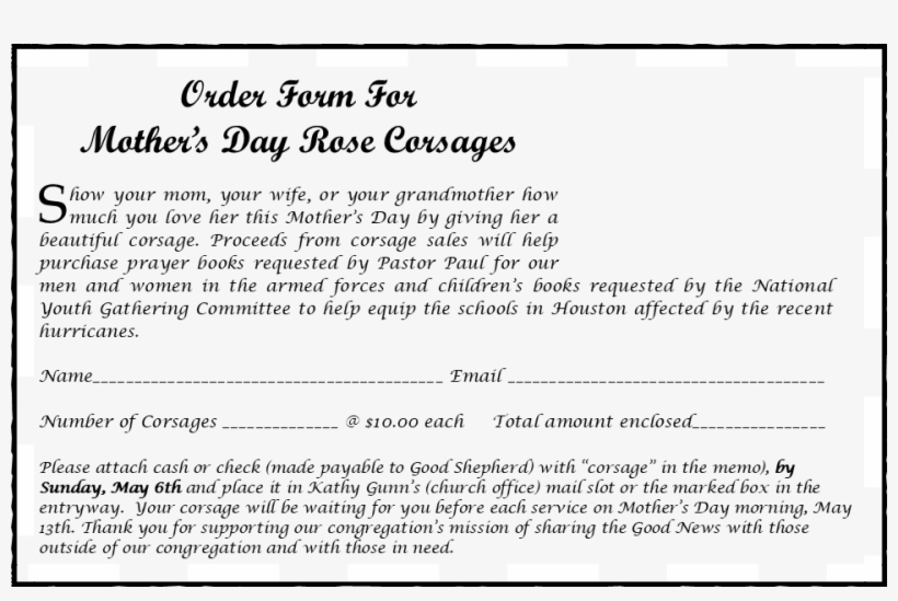 Mother's Day Corsage Form - 750g, transparent png #5829979