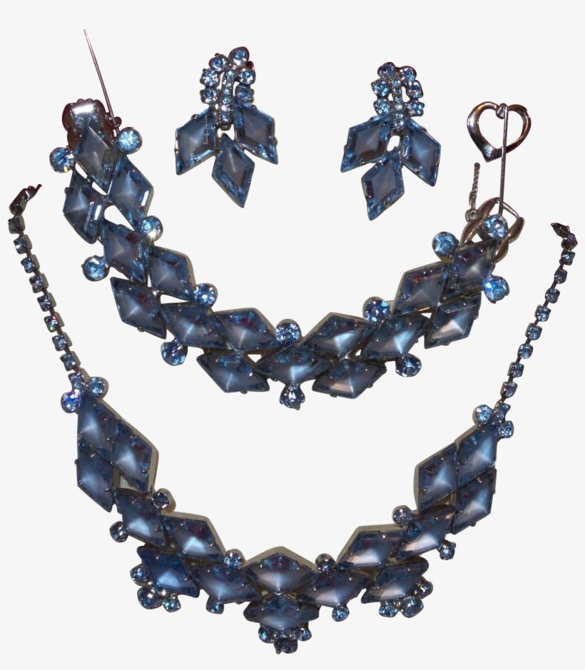 Vintage Juliana Frosted Blue Diamond Shape Parure, transparent png #5831205