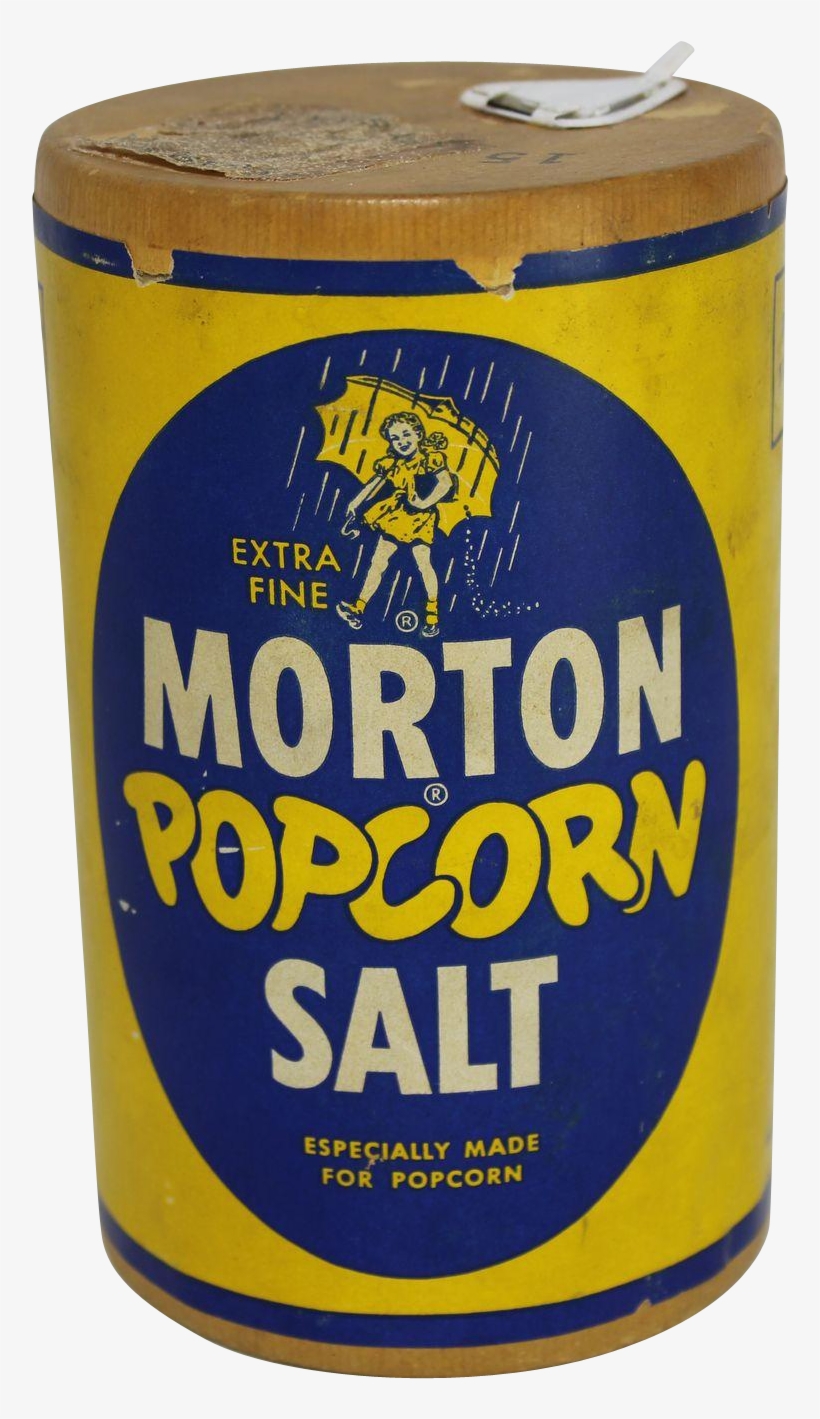 Vintage Morton Popcorn Salt Cardboard Container - Morton Salt Girl, transparent png #5836100