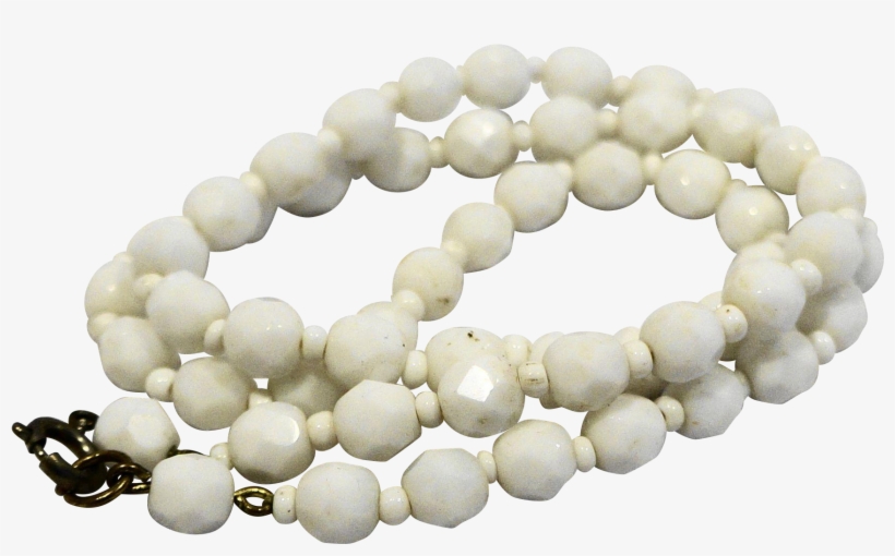 White Milk Glass Faceted Bead Strand Necklace - Bracelet, transparent png #5843689