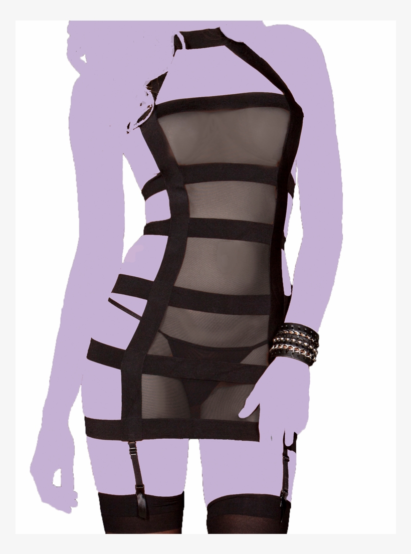 Sexy Straps Sheer Garter Dress Set - Rene Rofe, transparent png #5851126