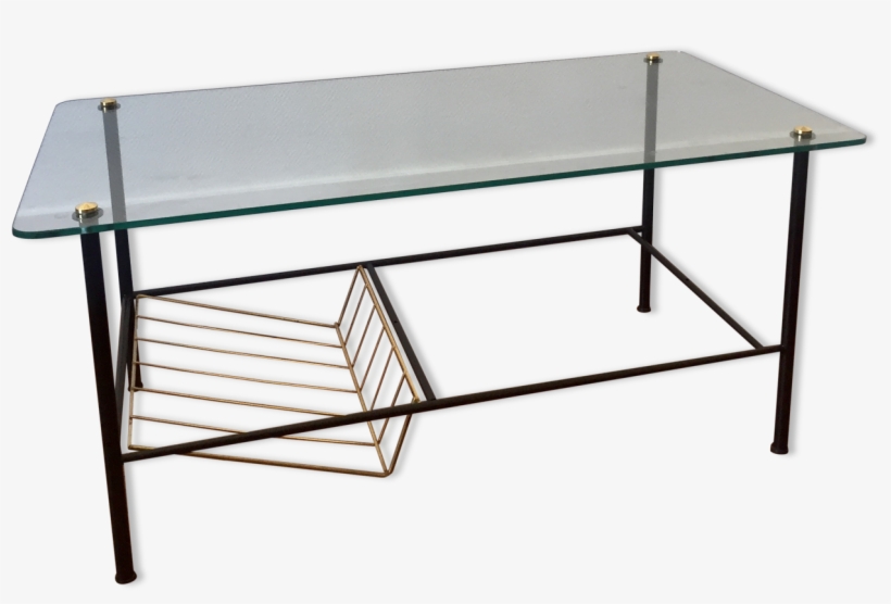 Low Glass Table With Door Magazines 50's - Coffee Table, transparent png #5855015