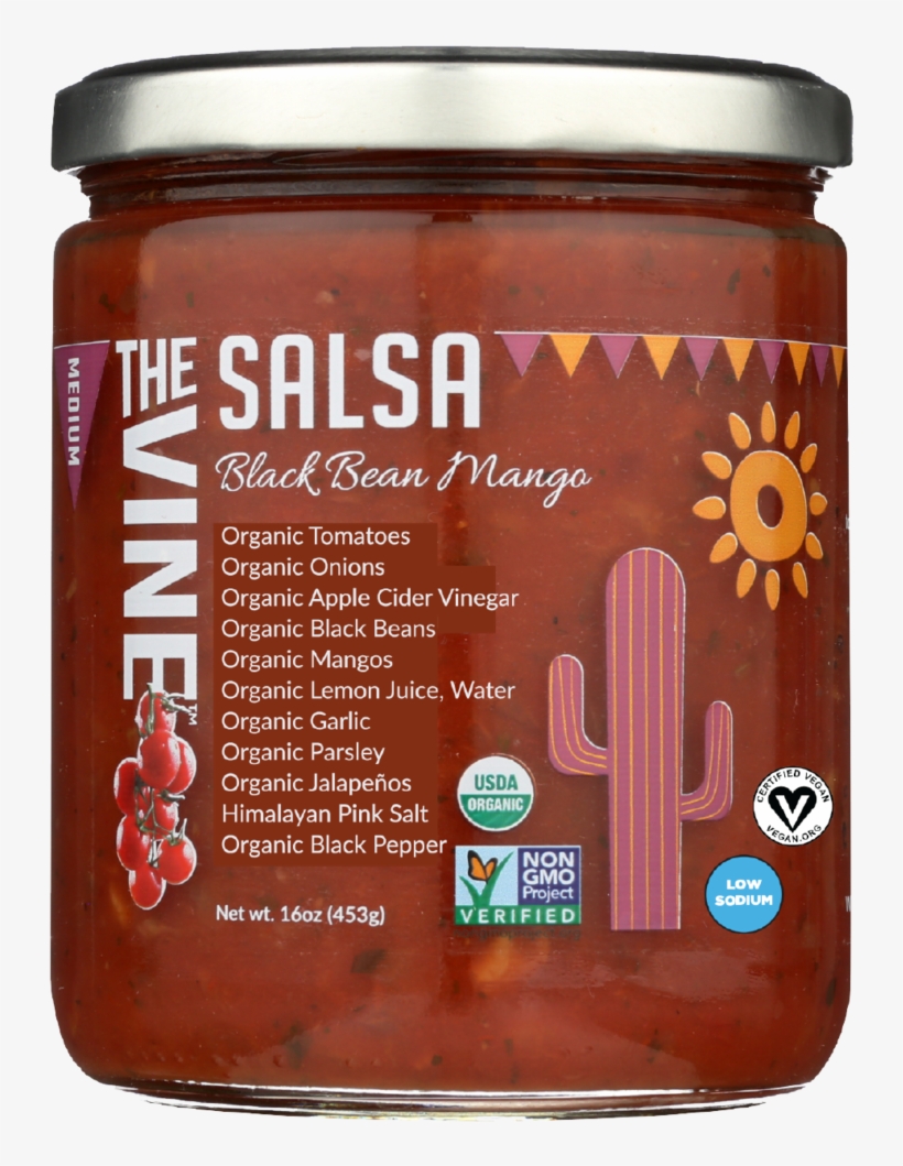 The Vine Black Bean Mango Salsa 16oz - Vine Organic Smooth Style Mild Salsa 25 Oz Jar, transparent png #5855574