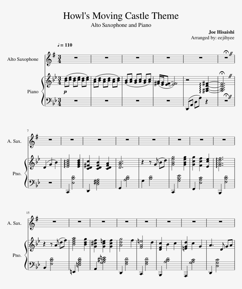 Howl's Moving Castle Theme Sheet Music For Piano, Alto - Boogie Drowning Piano Sheet Music, transparent png #5863318