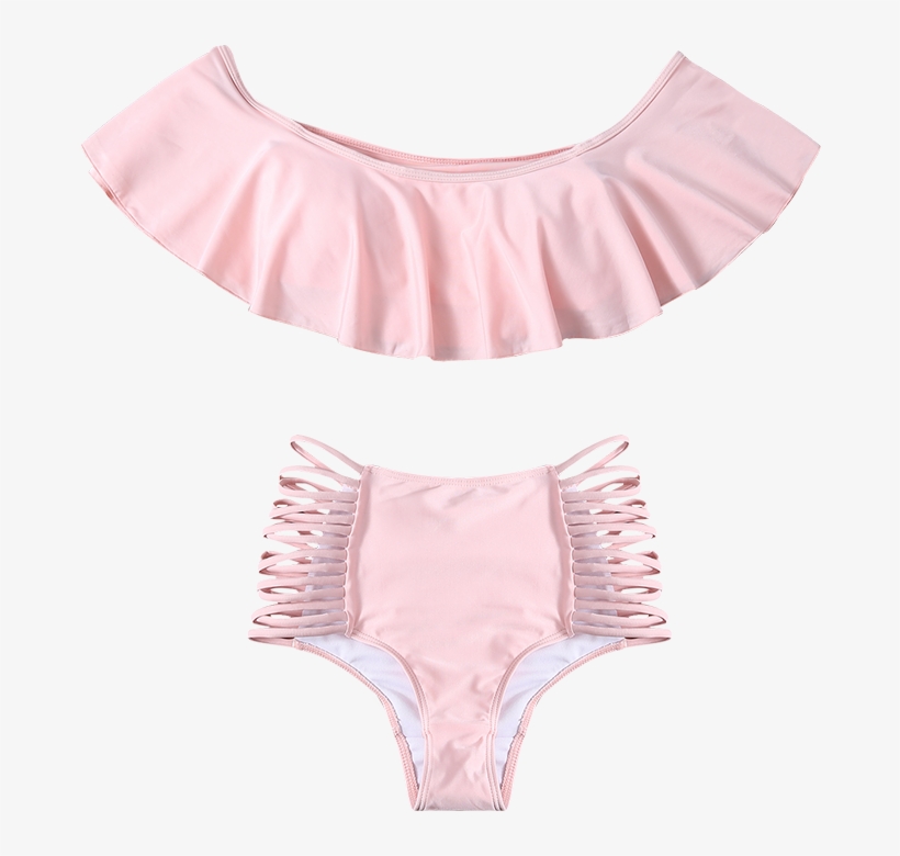 Pink Cutout Off The Shoulder Flounced Bikini Set - Bandeau, transparent png #5868960